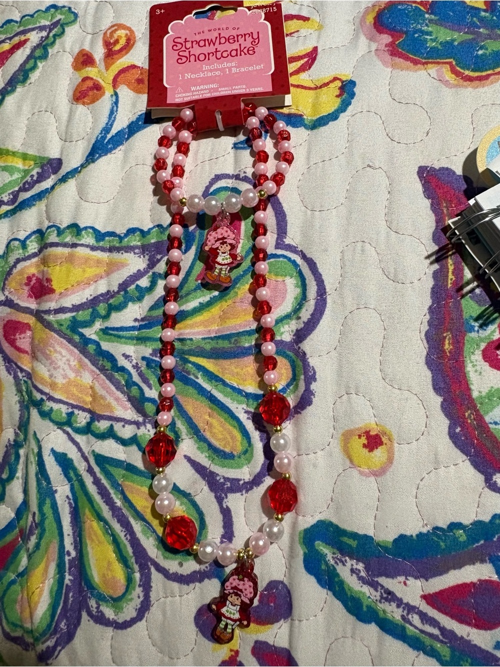 Strawberry Shortcake Kids Necklace & Bracelet Set — Red and Pink Beads
